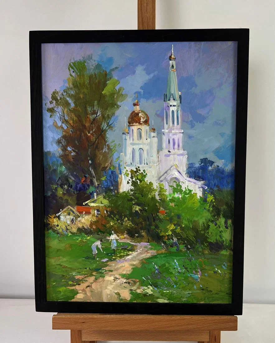 Oil painting Church under a shining sky Yuri Suprunchuk