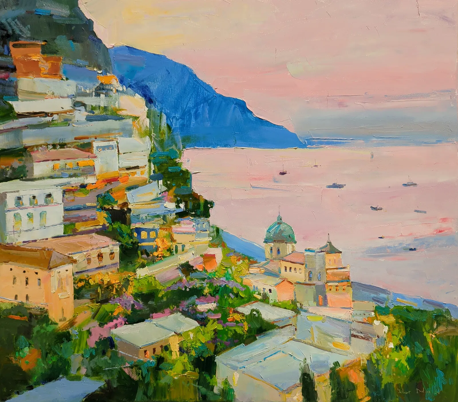 Oil painting Coastal city of Amalfi Yegor Dulin