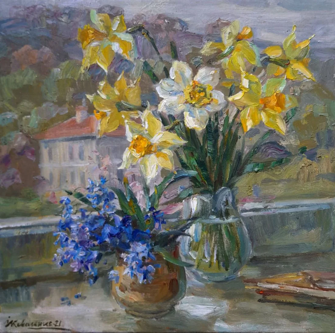 Oil painting Daffodils in vase Ivan Kovalenko
