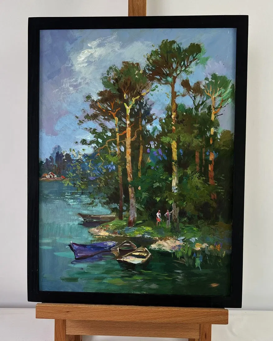 Oil painting Forest descending to the river banks Yuriy Suprunchuk