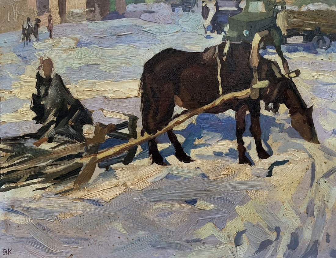 Oil painting Frosty air and the creak of a sledge Unknown artist