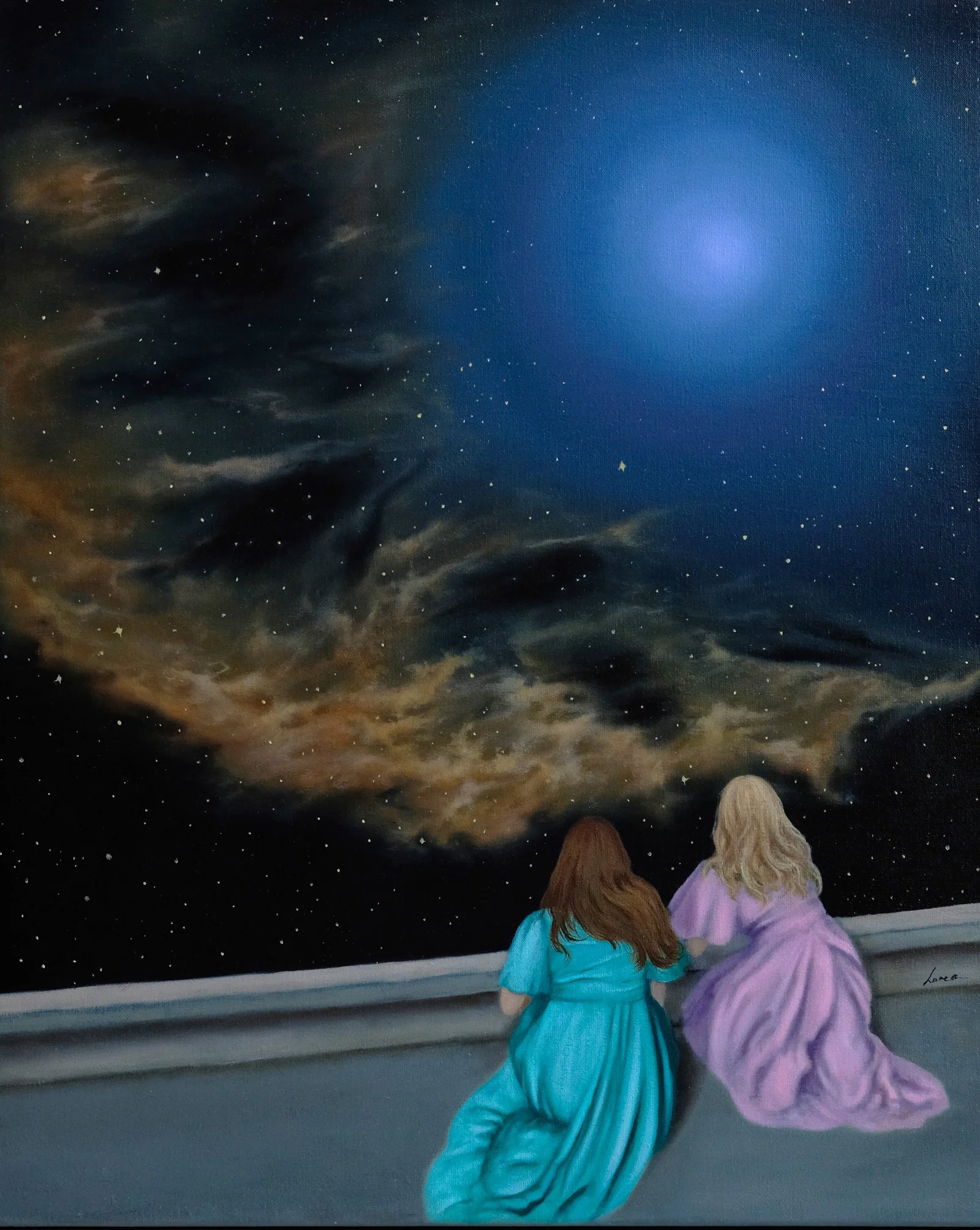 Oil painting Girls and stars Ukrainian painter