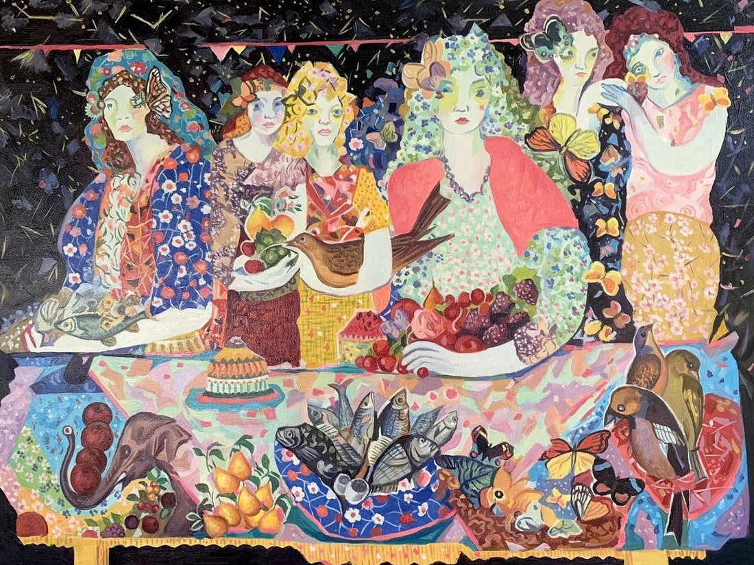 Oil painting Girls at the table (based on Maria Berrio) V. Konotopsky