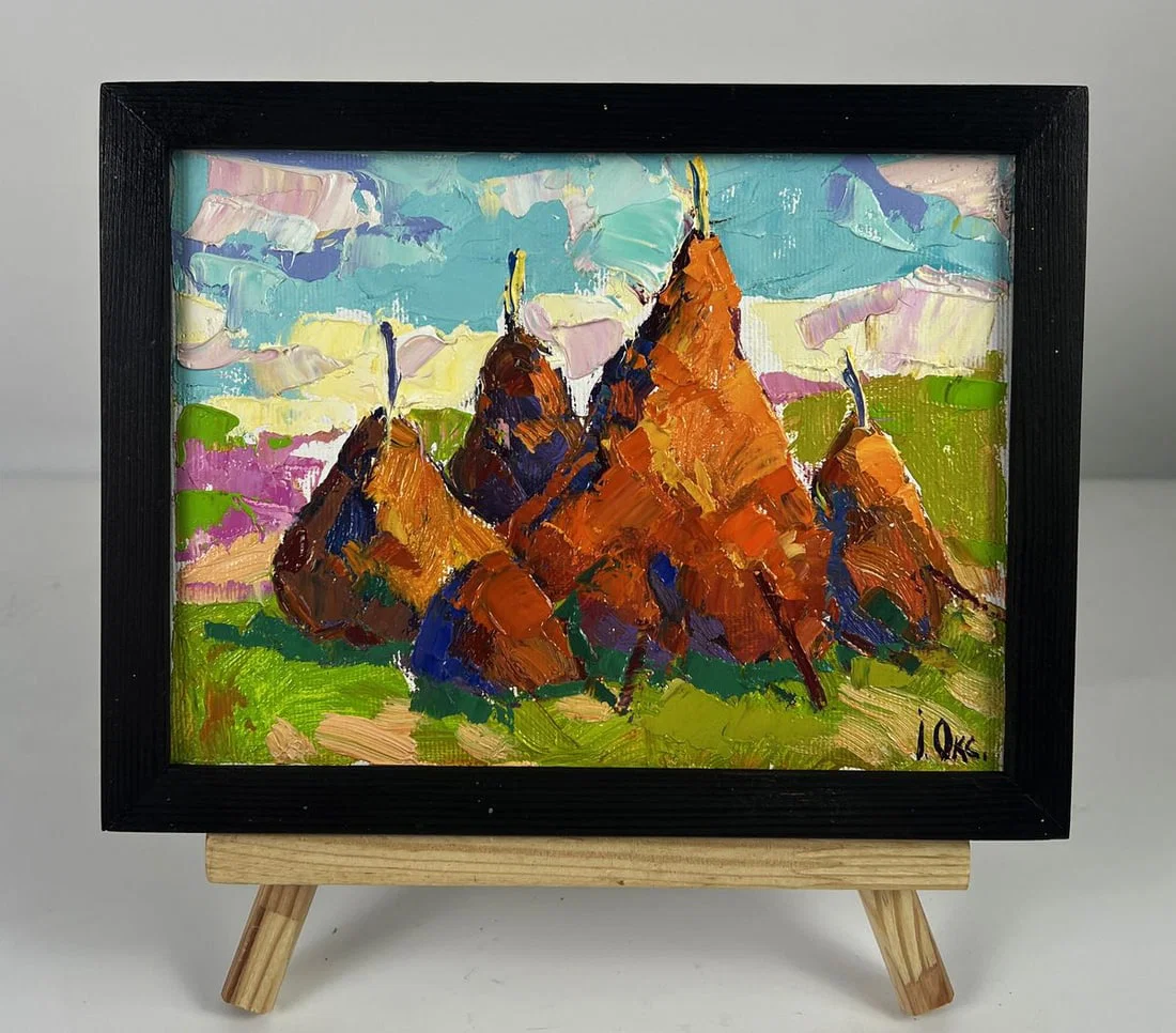 Oil painting Haystacks in a field Oksana Ivanyuk