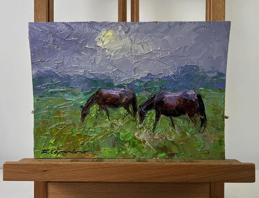 Oil painting Horses grazing peacefully Boris Serdyuk