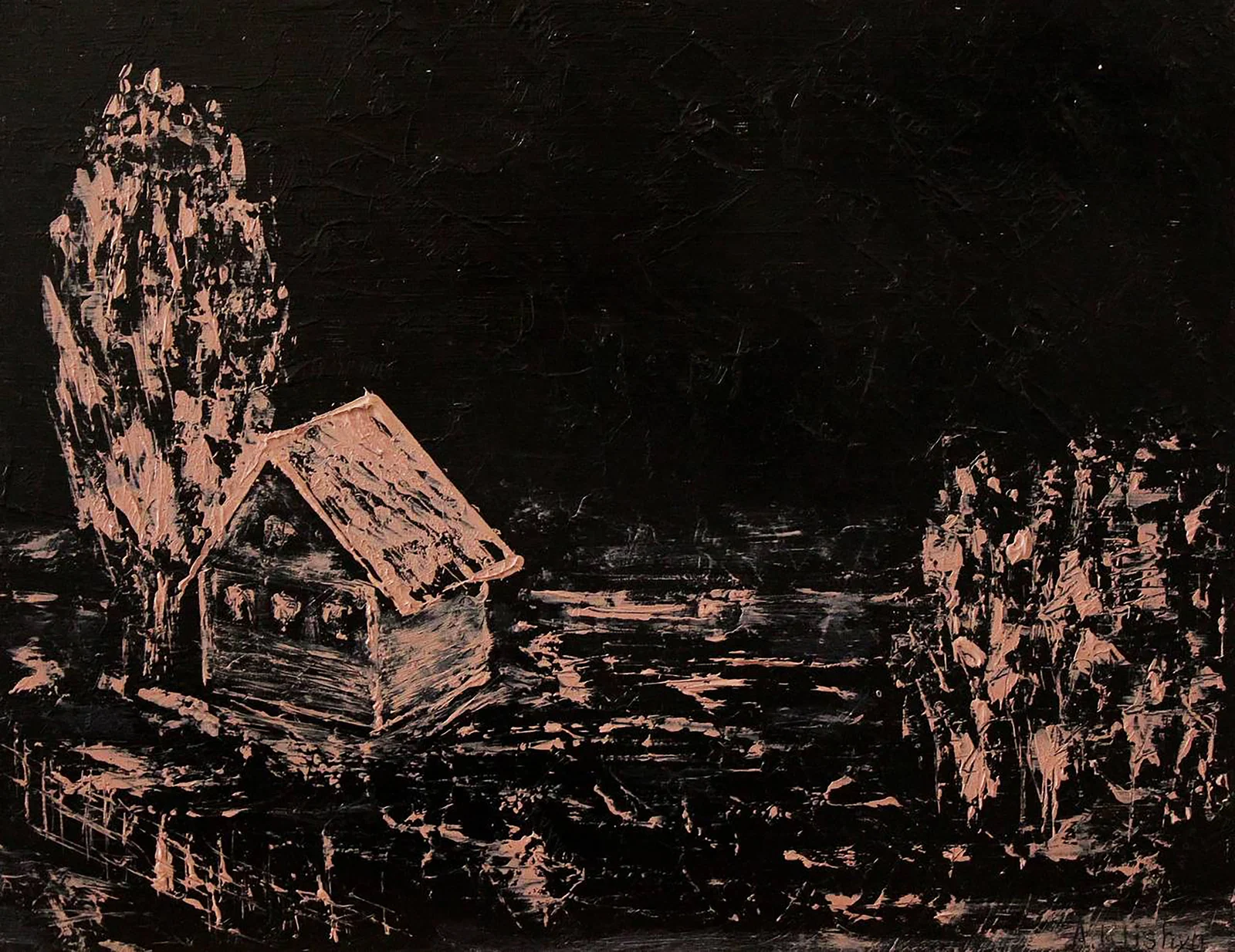 Oil painting House in the night Andriy Klishyn