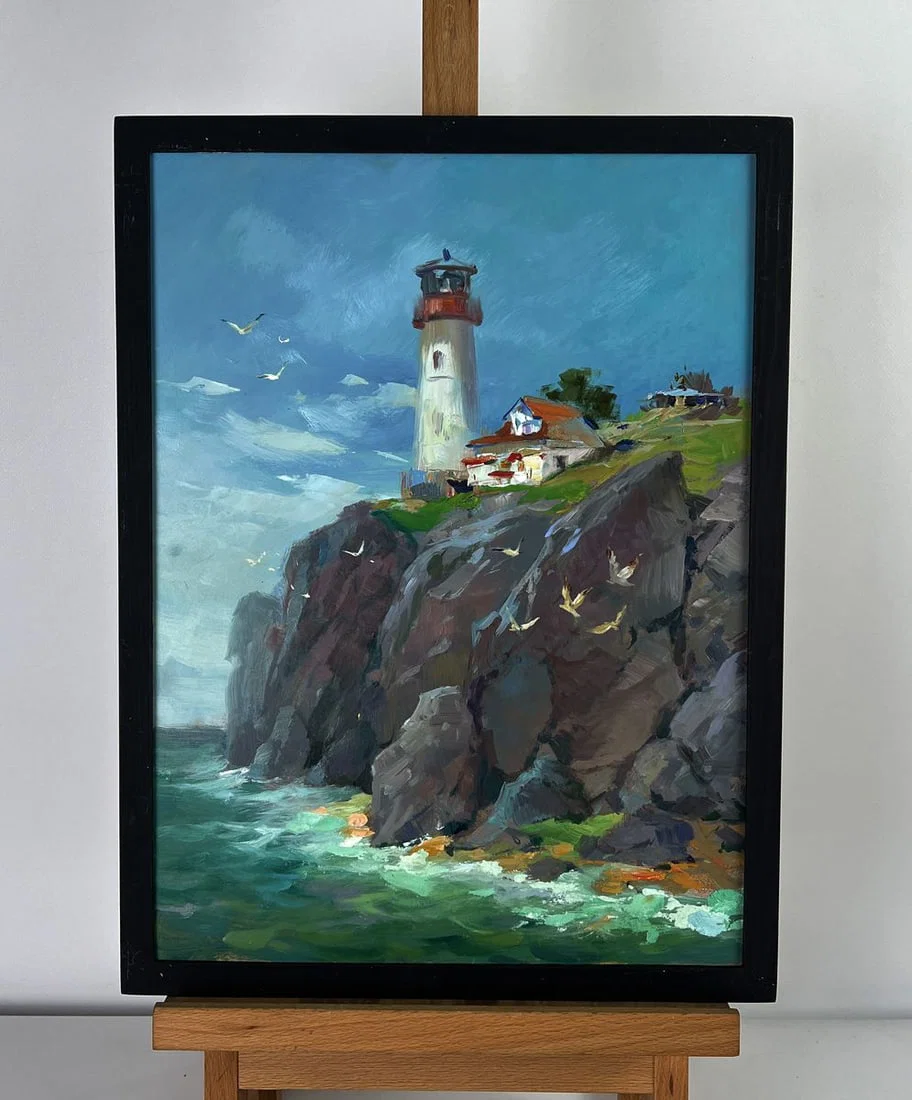 Oil painting Lighthouse by the sea Yuriy Suprunchuk