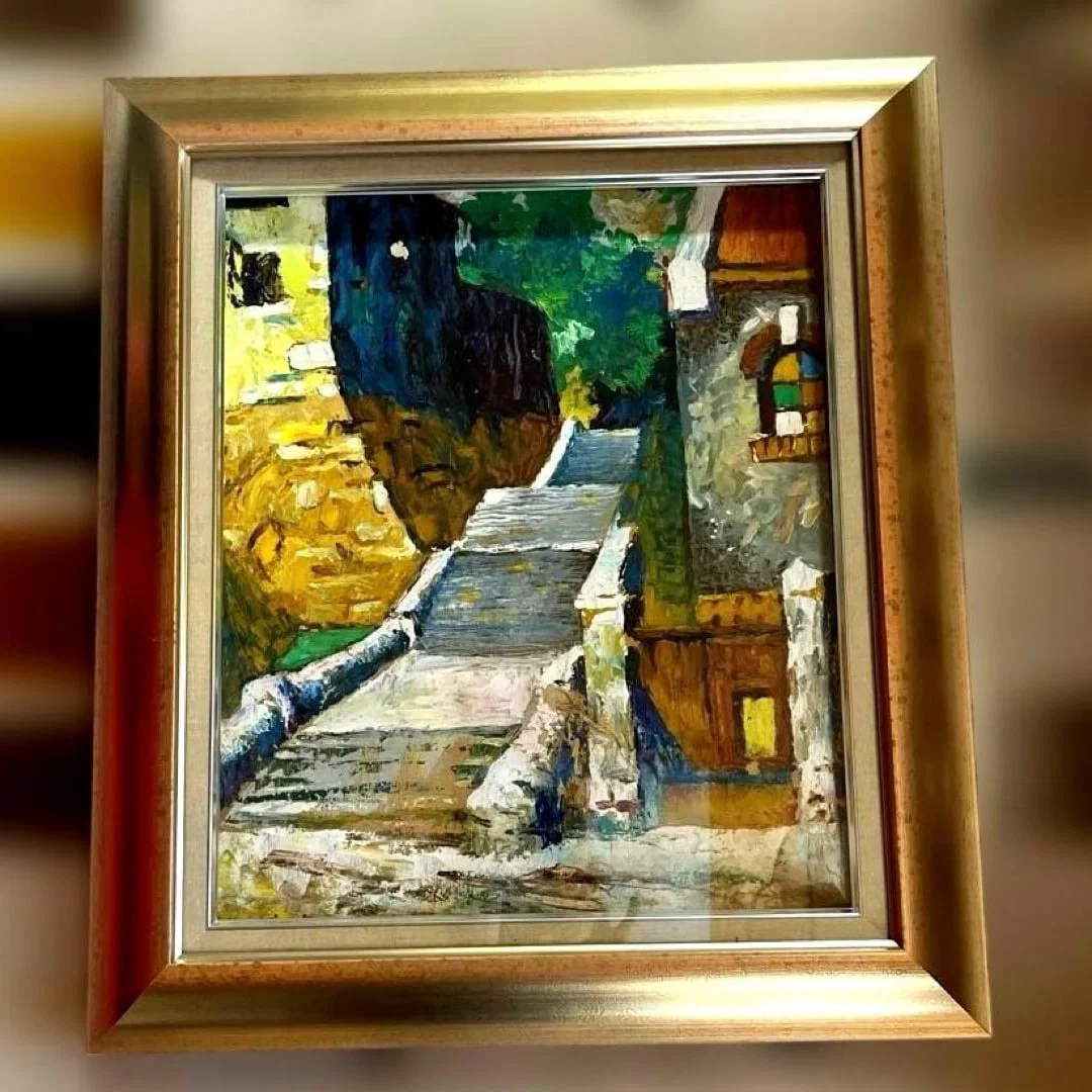 Oil Painting "Mountain Villa" with Gold Frame