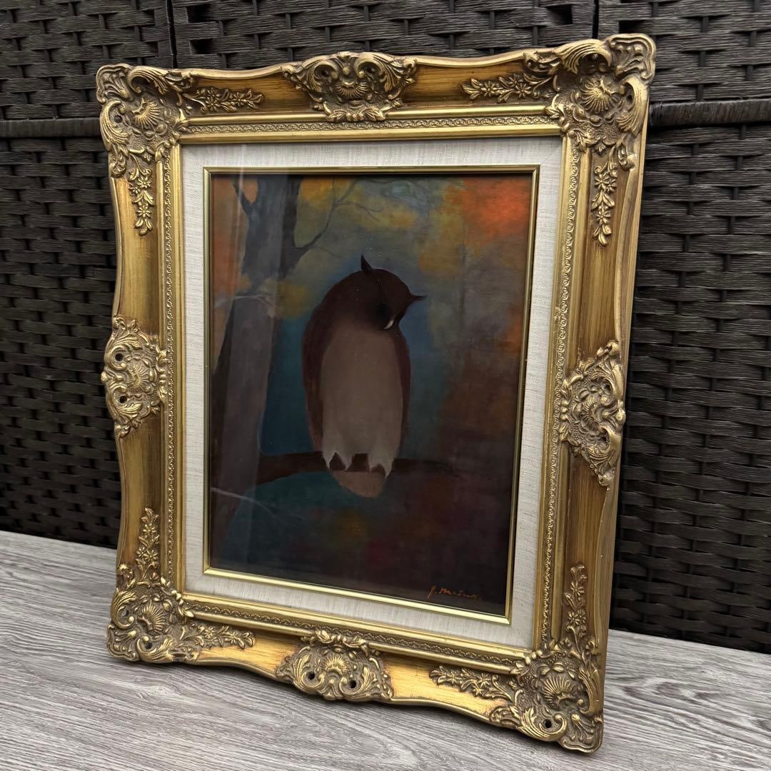 Oil painting of an owl, talisman, antique.