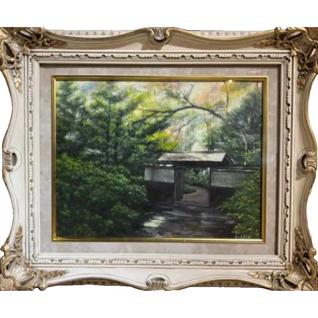 Oil painting of natural scenery with frame