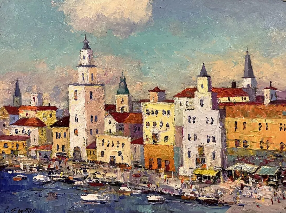 Oil painting Off the coast of the city of Italy Serhiy Rybak
