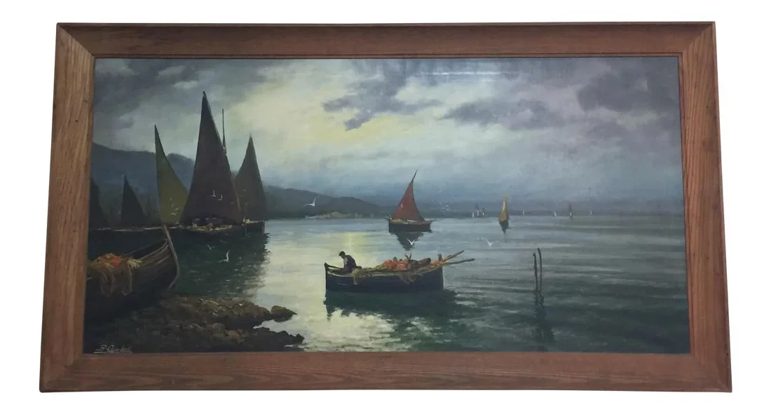 Oil Painting on Canvas Harbor Scene by Karl Kaufmann