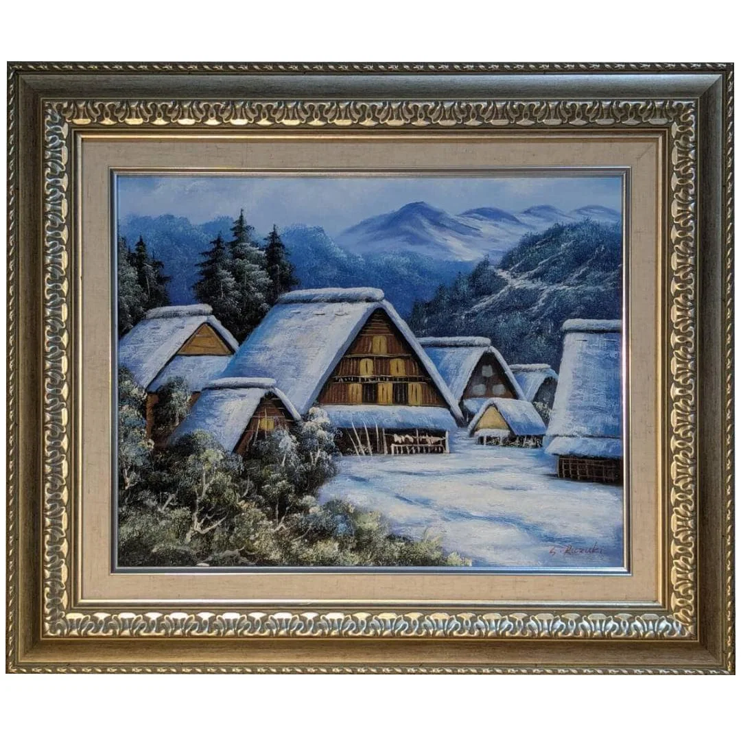 Oil painting on canvas, size 6, snowy landscape.