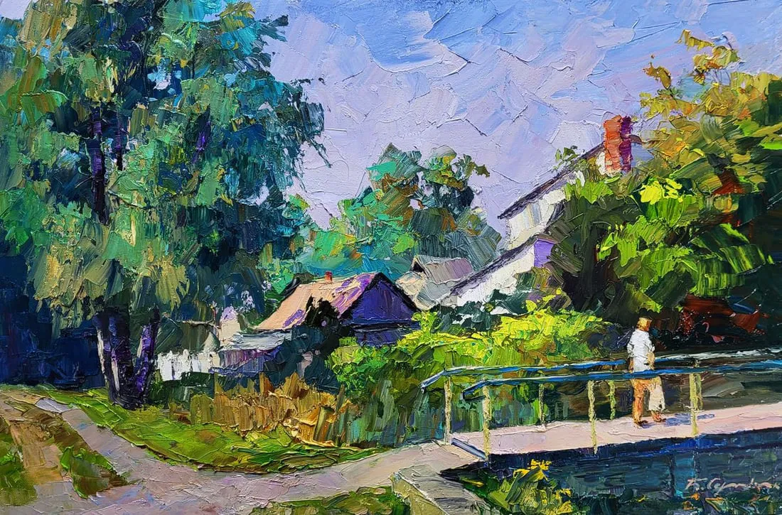 Oil painting Over the bridge in the forest Boris Serdyuk