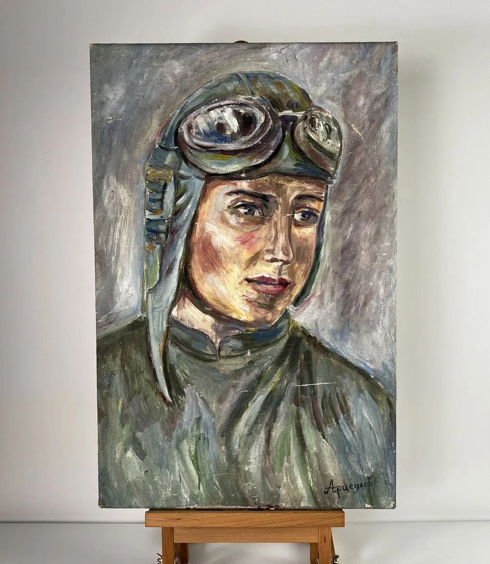 Oil painting Portrait of a female pilot Konstantin Artseulov