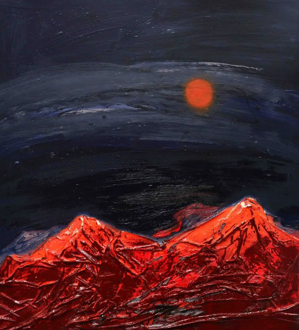 Oil painting Red Night Mountains Natalia Korf-Ivaniuk