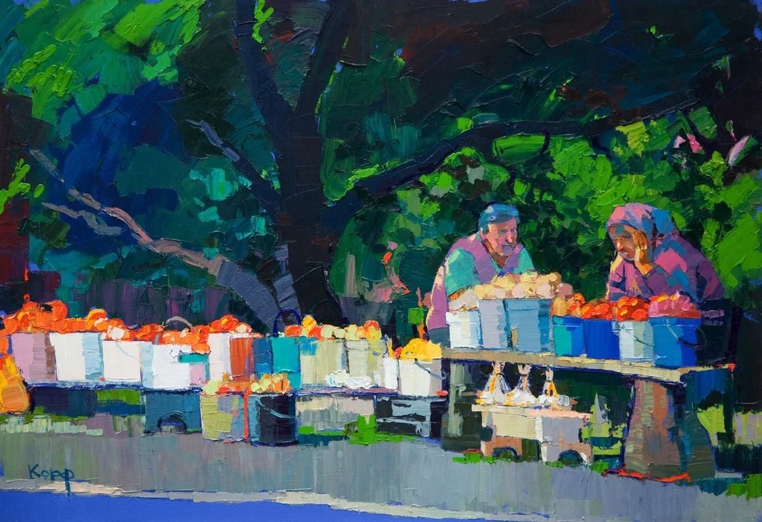 Oil painting Roadside bargaining Natalia Korf-Ivaniuk