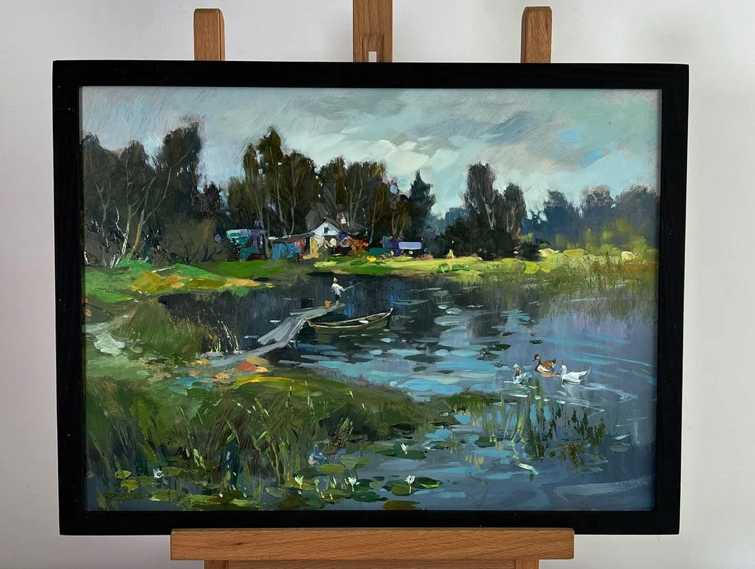 Oil painting Rural grey river Yuriy Suprunchuk
