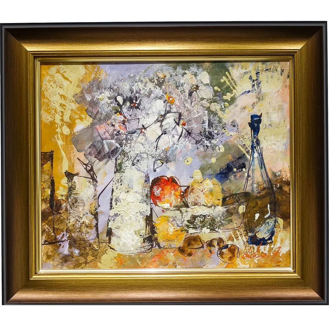 Oil Painting, Size F8, Ikeda Hideo "Flowers and Apples" Framed Oil Painting