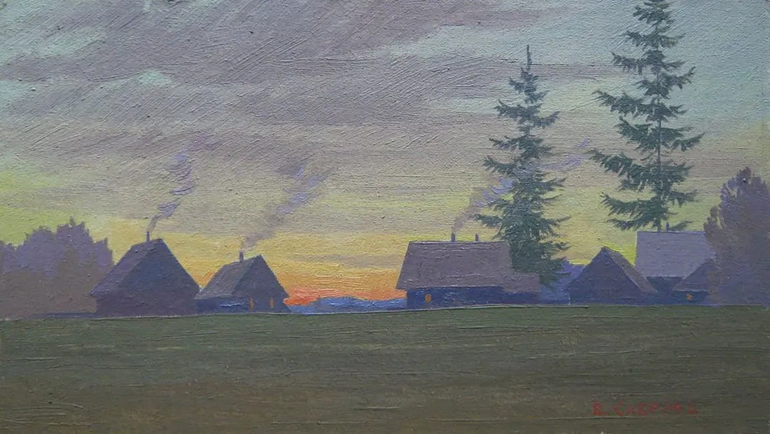 Oil painting Spring evening in the village Valery Savenets
