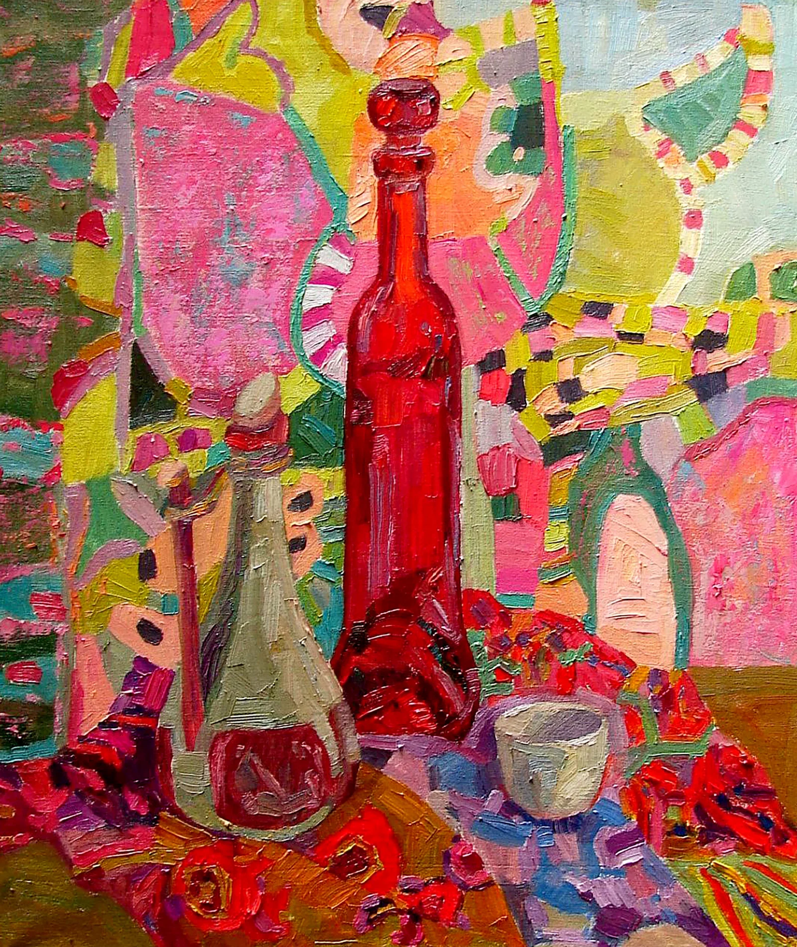 Oil painting Still life with a red bottle Tatyana Shulyak
