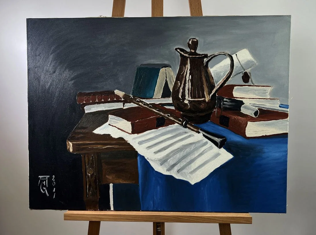 Oil painting Still life with books Oleksandr Gukalov