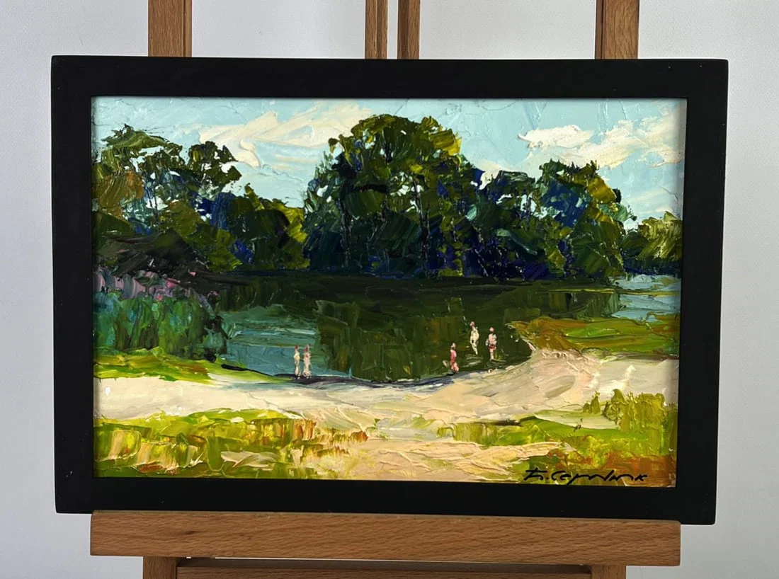 Oil painting Summer vacation by the river Boris Serdyuk