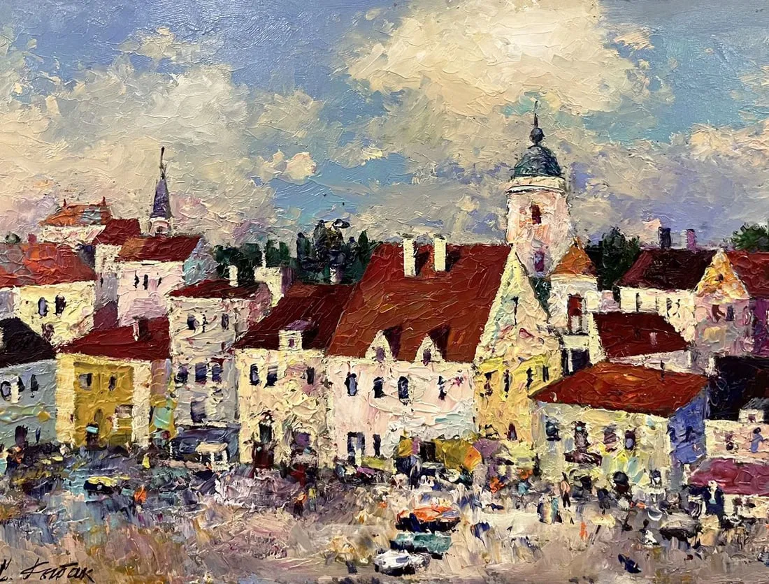 Oil painting The center of the European city Serhiy Rybak