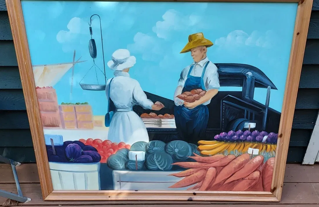 oil painting The Harvest For Sale Signed Not Grant Wood 1960 Amazing Colors