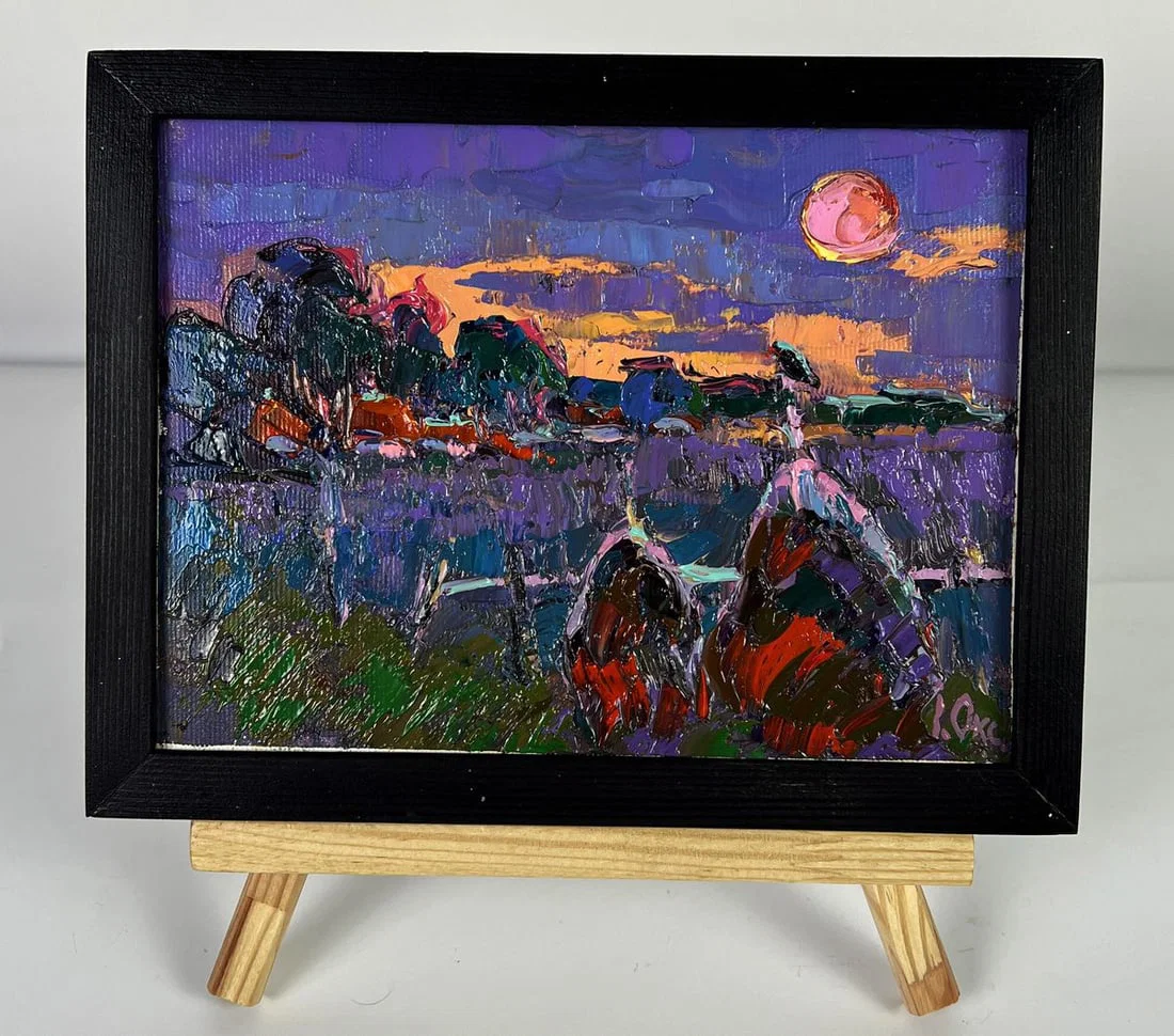 Oil painting The moon illuminates the field Oksana Ivanyuk