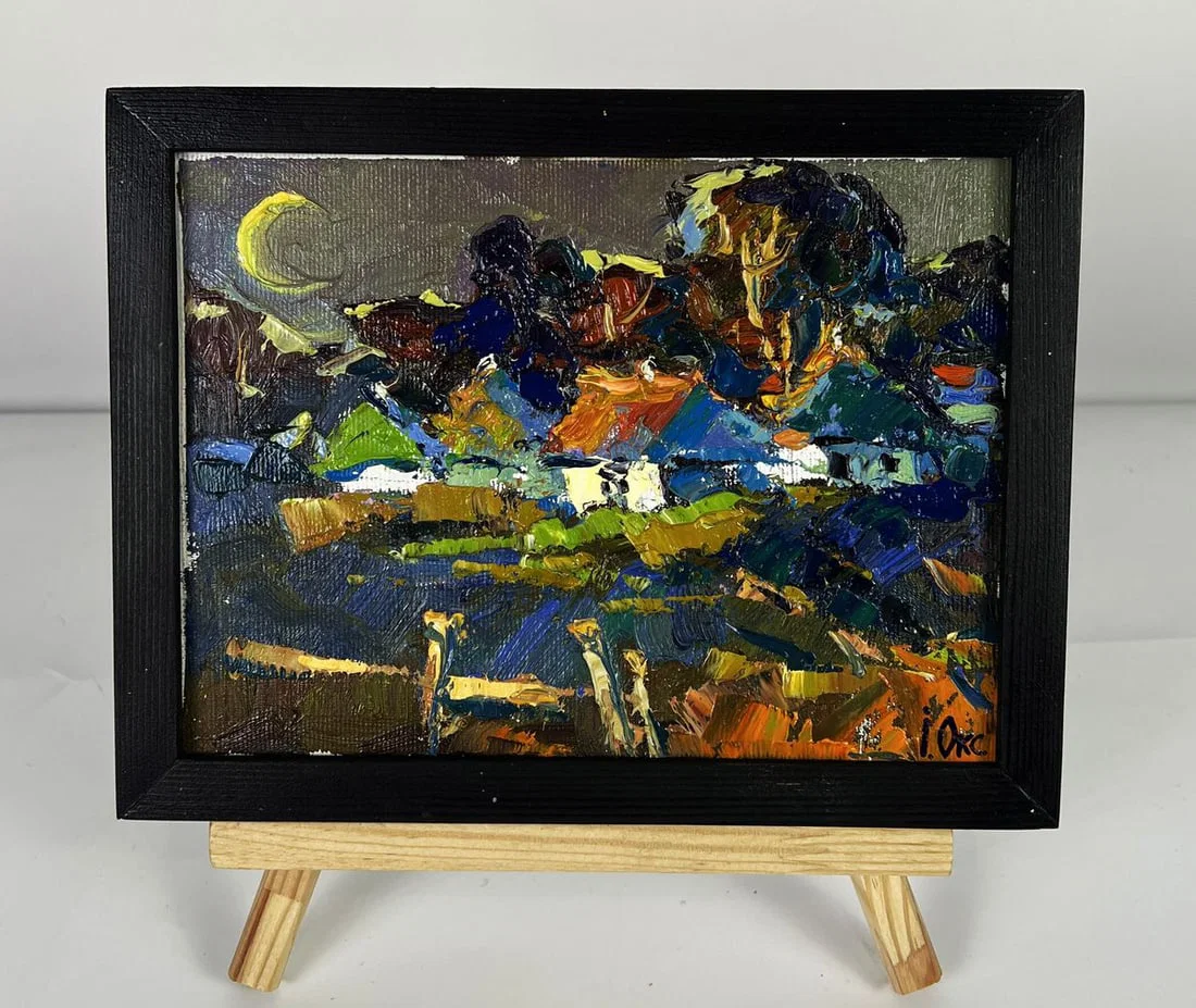 Oil painting The moon illuminates the village Oksana Ivanyuk