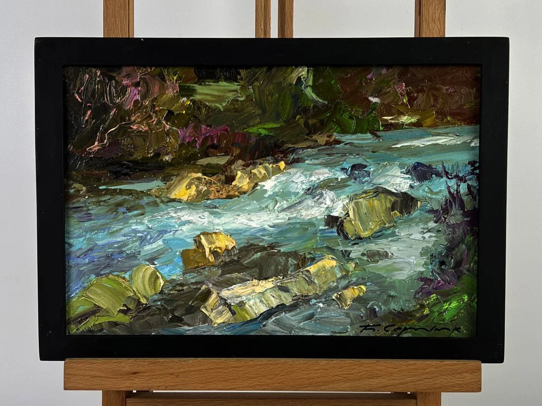 Oil painting The river flows through the mountains Boris Serdyuk