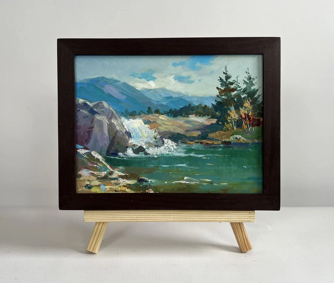 Oil painting There is a waterfall in the mountains Yuriy Suprunchuk