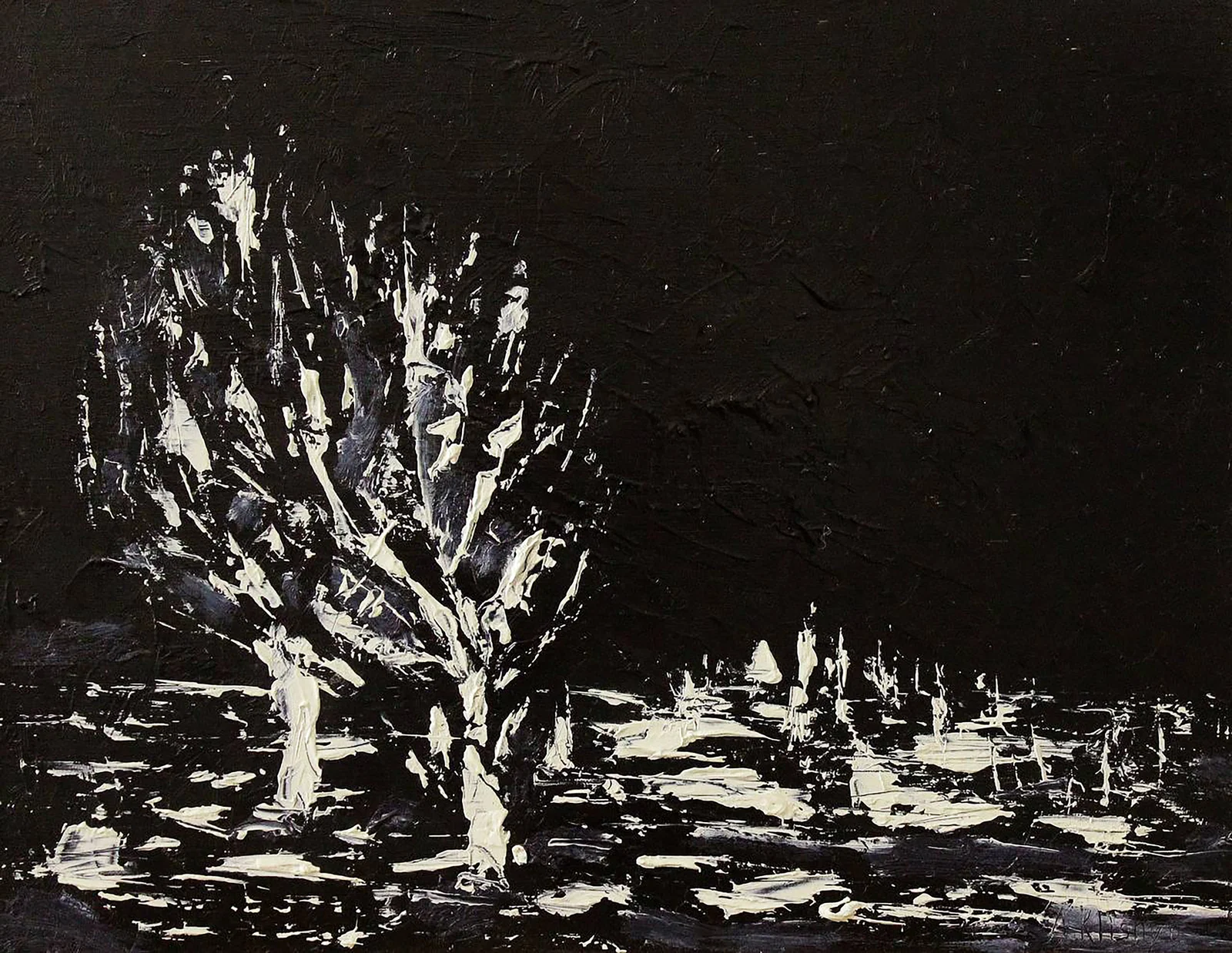 Oil painting Two trees at night Andriy Klishyn