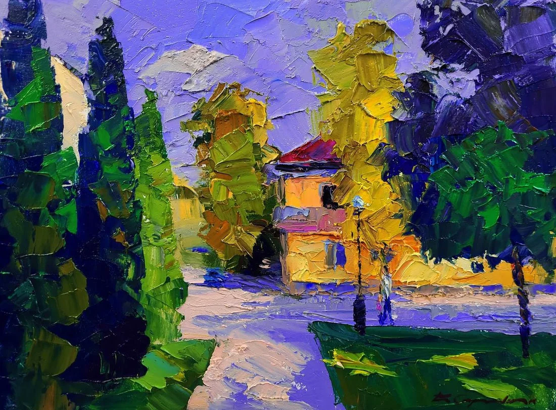 Oil painting Urban motif in the morning Boris Serdyuk