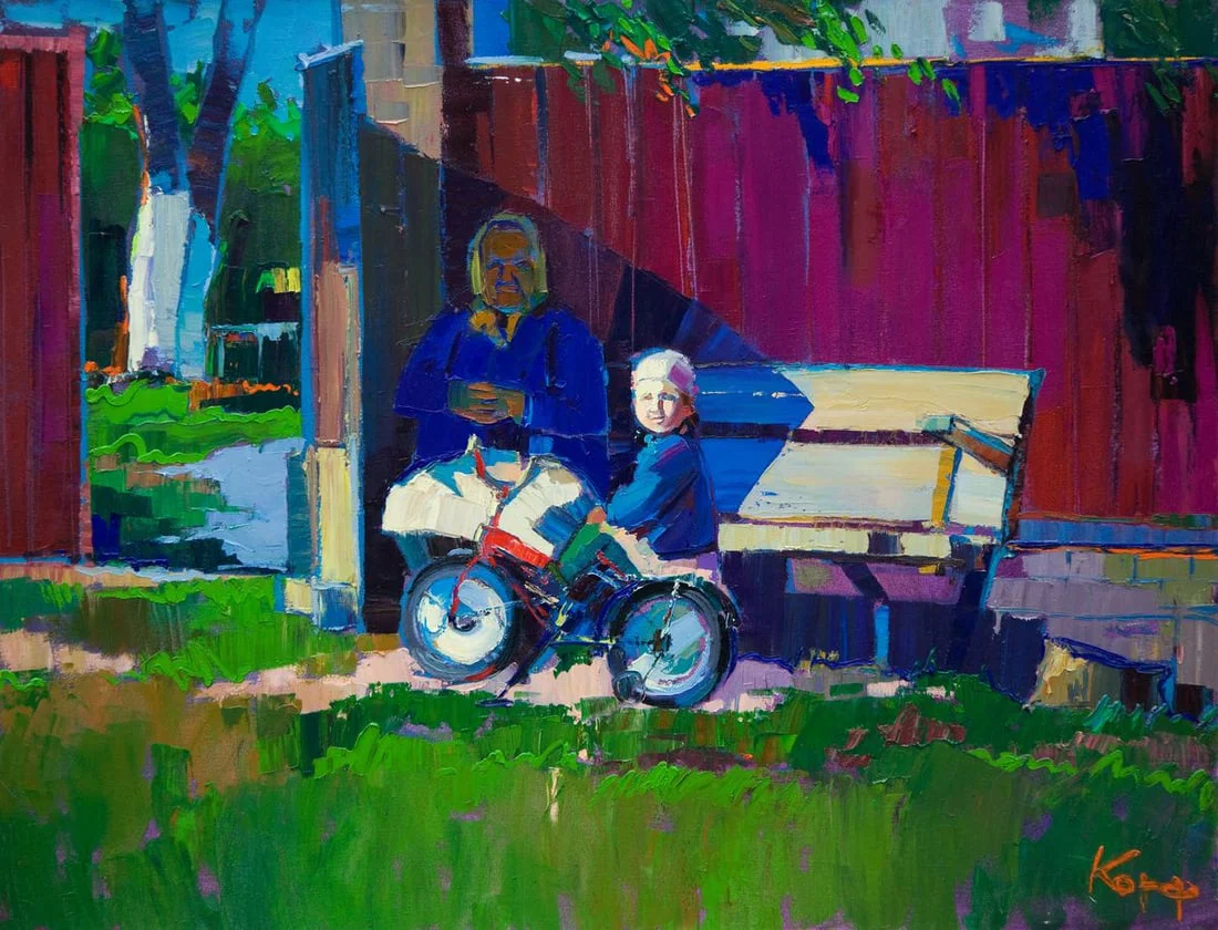 Oil painting Visiting the village Natalia Korf-Ivaniuk