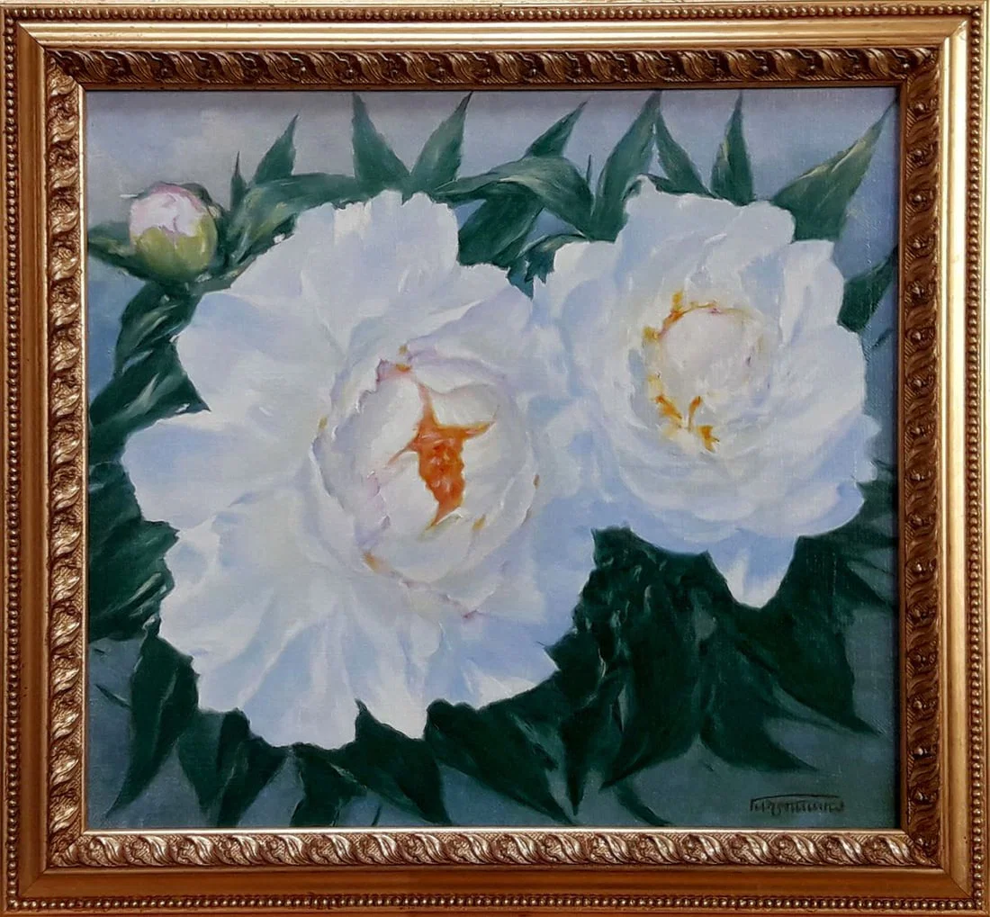 Oil painting White peonies Vasily Korkishko