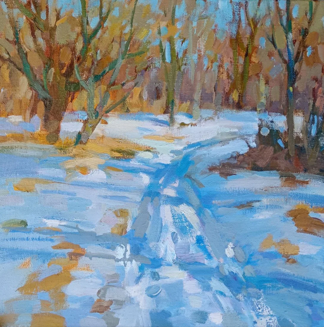 Oil painting Winter pathway Alex Ditriev