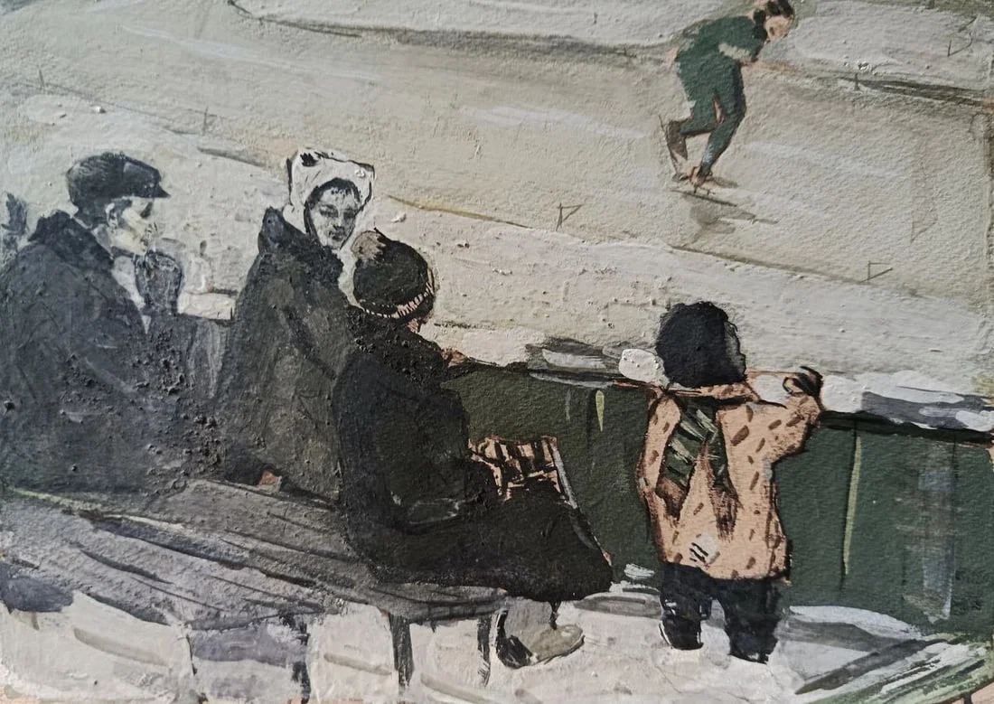 Oil painting Winter skating rink Sergey Grigoriev