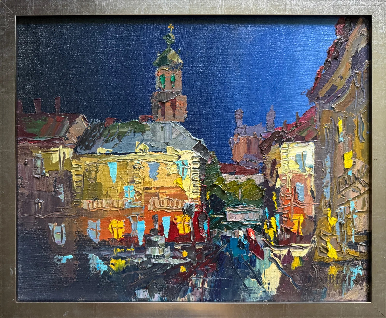 Oil painting with farme night Lviv K. Leonid