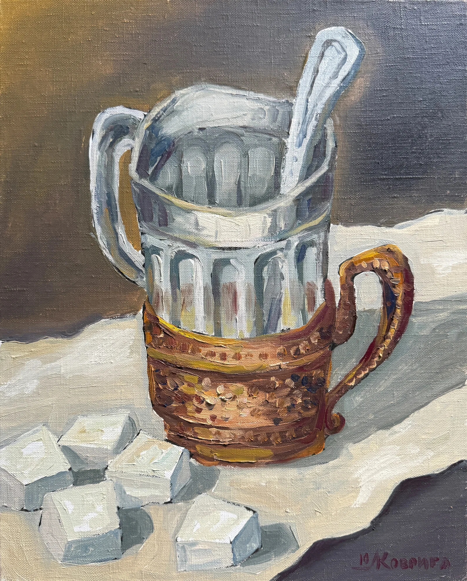 Oil painting with frame glass K. Leonid