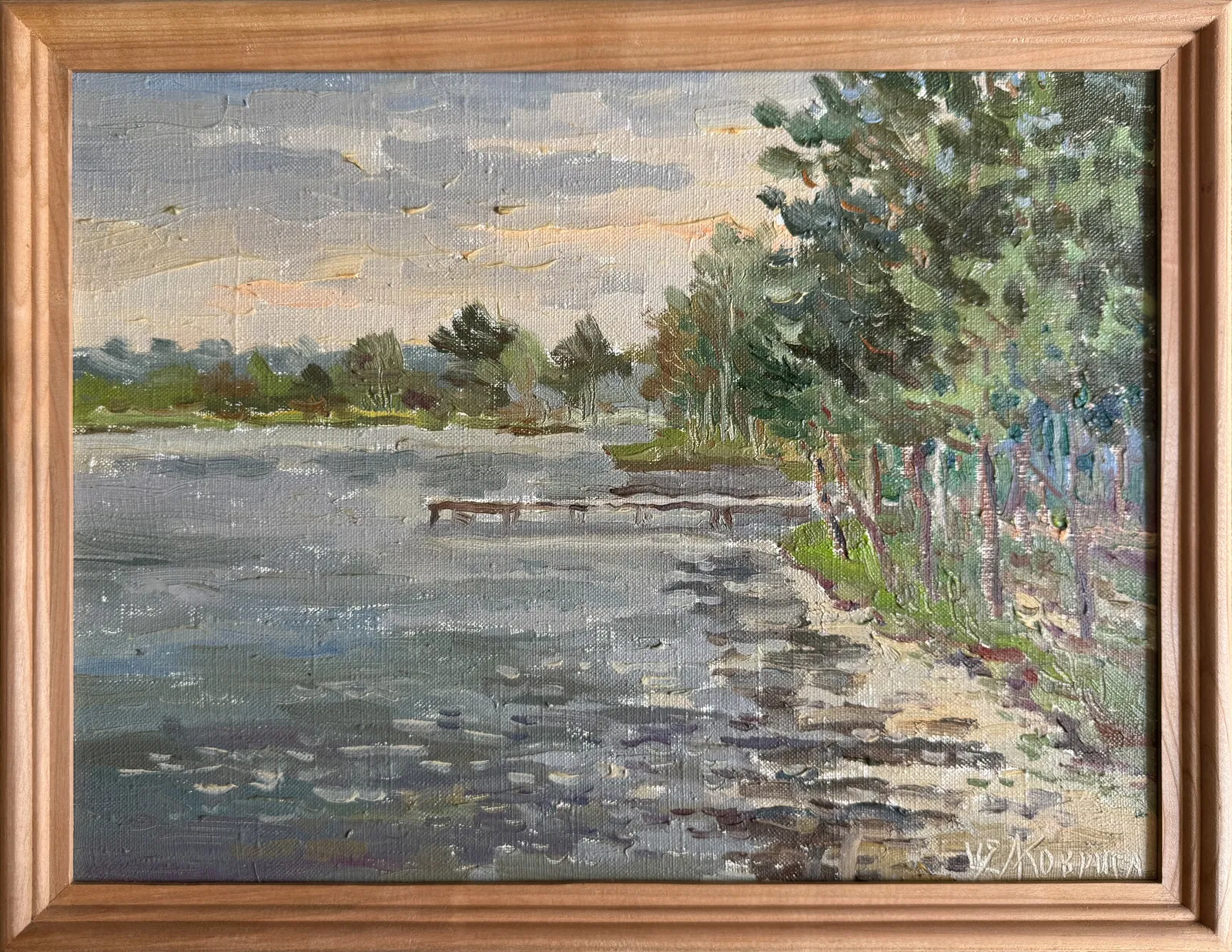 Oil painting with frame protected lake K. Leonid
