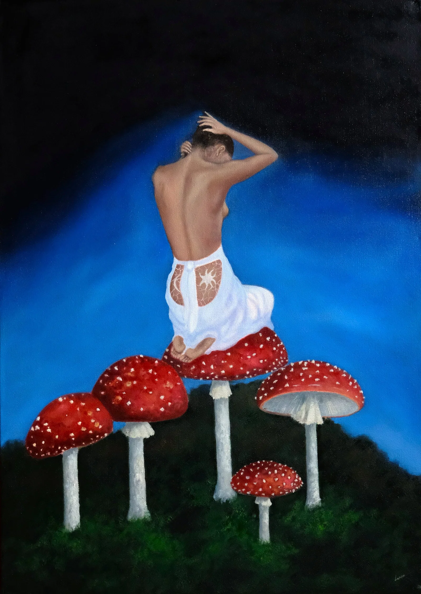 Oil painting Woman and mushrooms Ukrainian painter