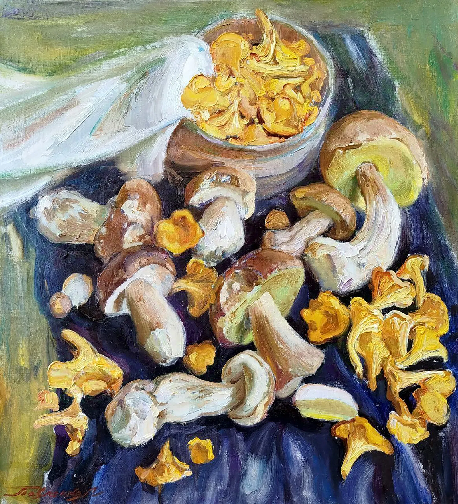 Oil painting Yellow with white mushrooms Leonid Pavlenko
