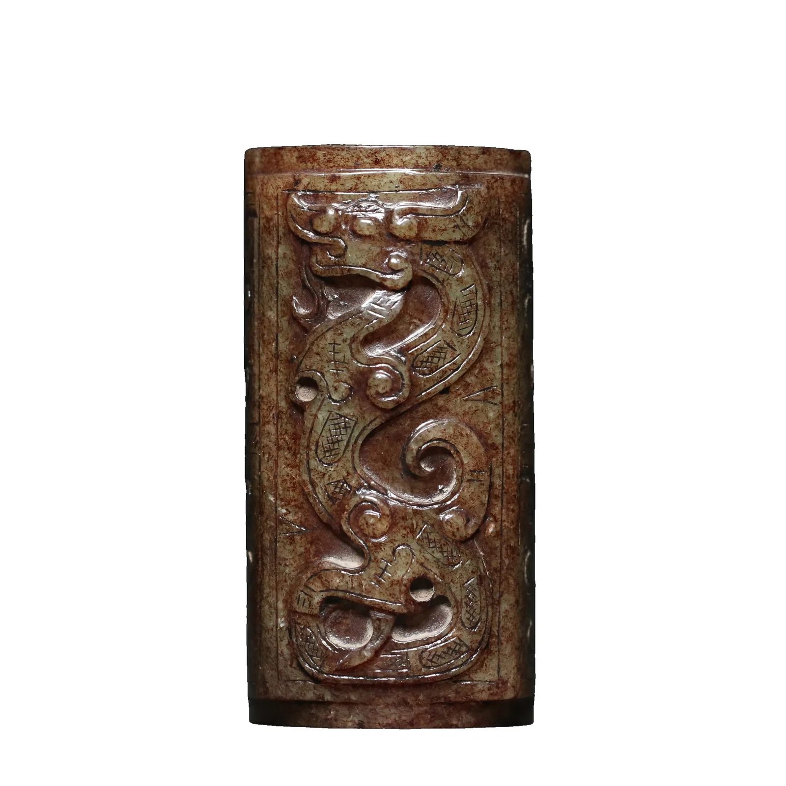 Old Hetian jade with dragon and phoenix pattern