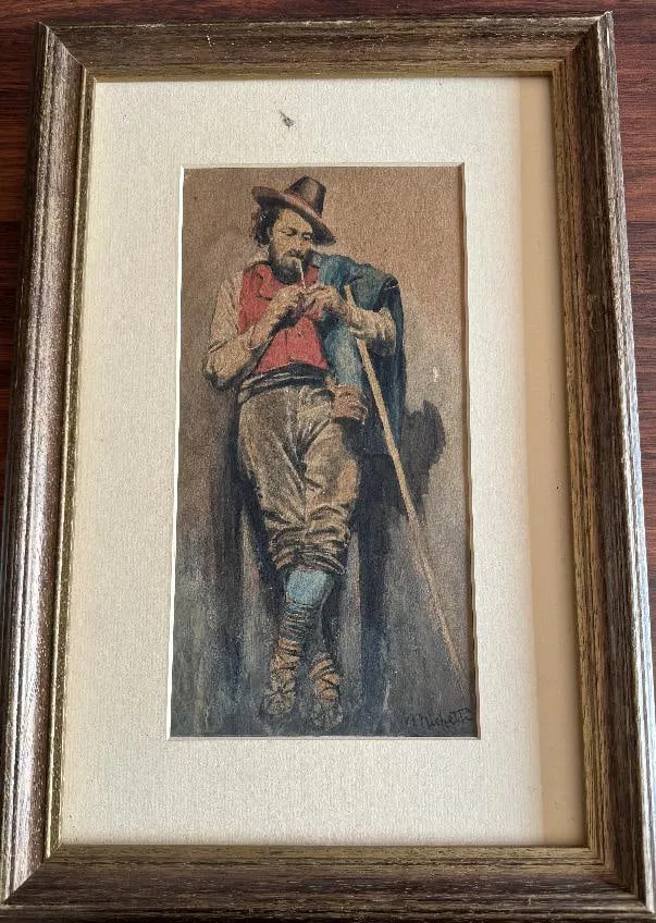 Old painting MICHETTI Francesco Paolo Italy, Pastor. (1851-1929)