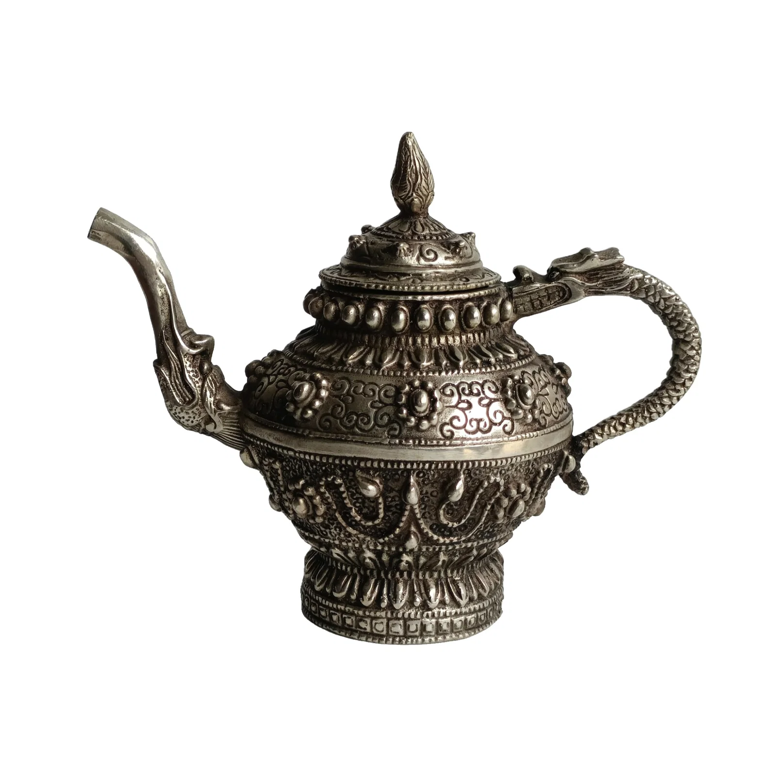 Old Silver Engraved Dragon Pot