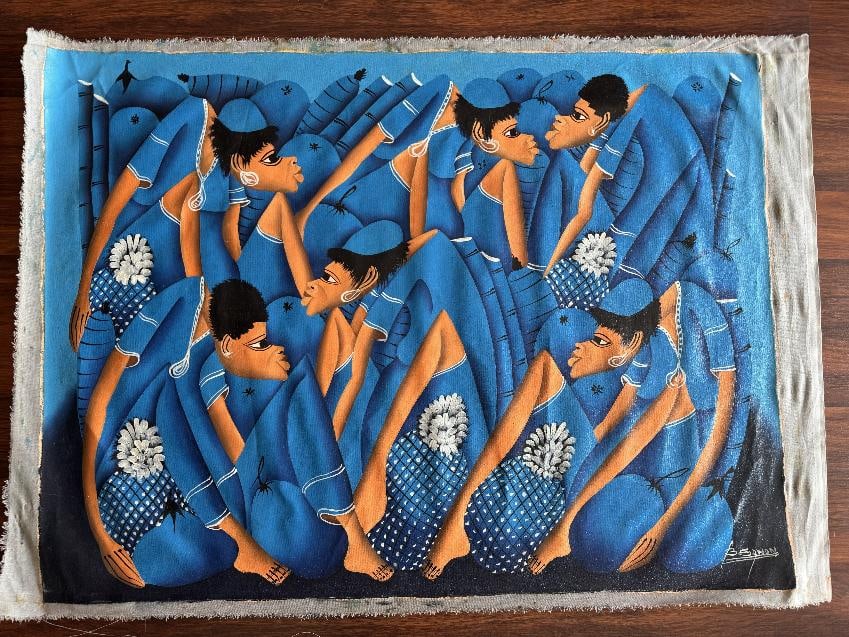 Old vintage painting haitian signed by Sanon Roosevelt Here is a very interesting work by a Haitian