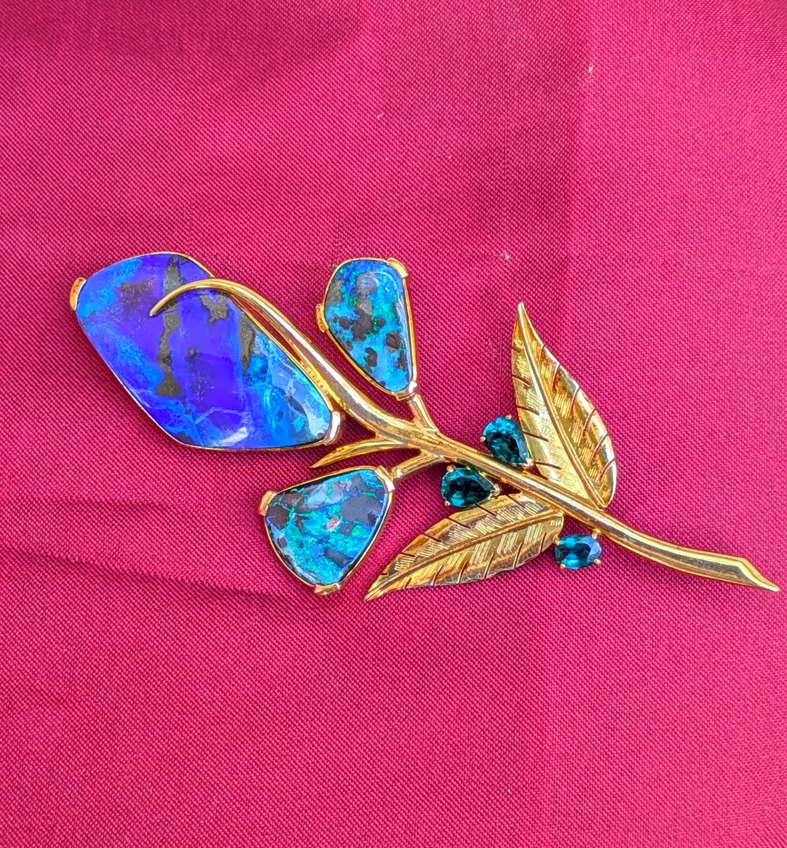 Opal and Tourmaline Leaf Brooch