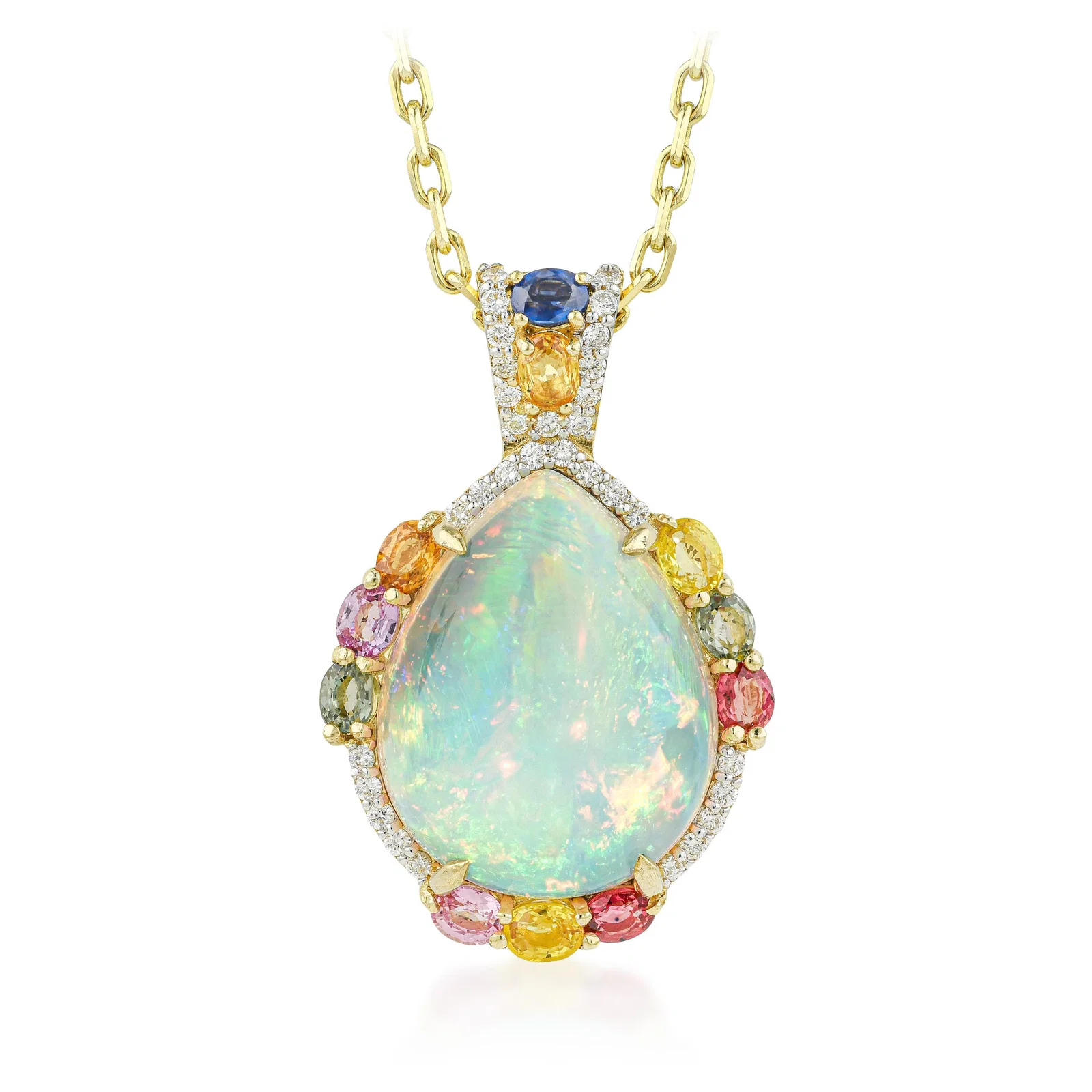 Opal Sapphire and Diamond Pendant Necklace